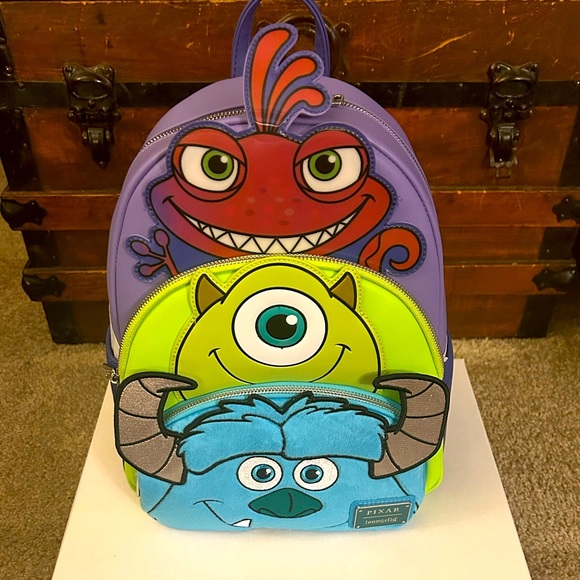 Loungefly Monsters Inc. Sulley, Mike & Randall Triple Pocket Mini Backpack- NWT - Picture 1 of 5